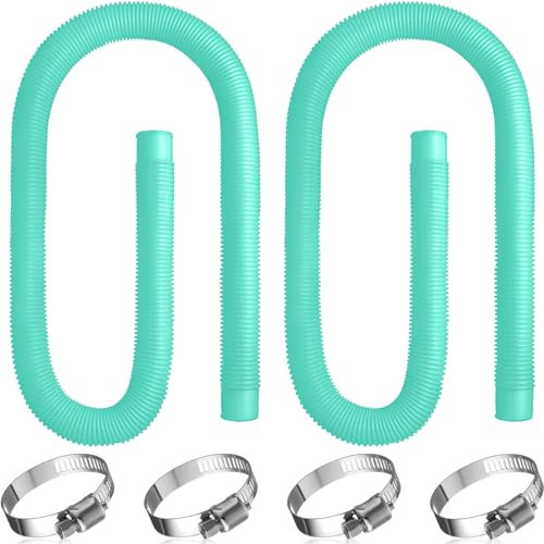 Saintrygo Poolschlauch für oberirdische Pools, 3,8 cm Durchmesser, Ersatzschlauch für Poolpumpe, 150 cm Länge, Schwimmbadschlauch mit 4 Schlauchschellen (Seeblau), 2 Stück