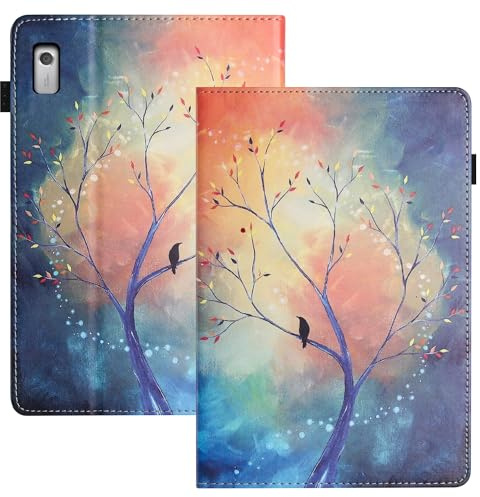 LSPCASA Housse Tablette pour Lenovo Tab M9 9 Pouces PU+TPU Matérielle Coque Lenovo M9 Fonction Support Étui Protection Lenovo M9 avec Porte Carte Arbre