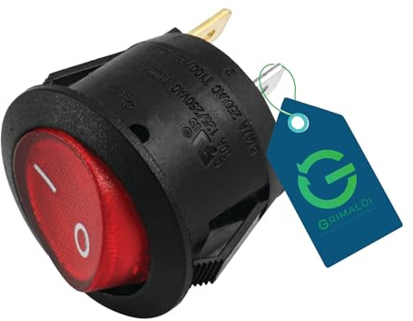 G GRIMALDI Interruttore Luminoso Tondo Rosso 3 Contatti per Ferri da Stiro Stirelle, Tasto Accensione Rotondo On Off Ricambio 3 Pin