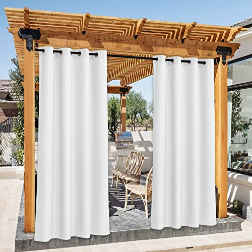 PONY DANCE Terrasse Vorhänge Outdoor Gardinen Wetterfest 2er Set H 240 x B 140 cm Outdoorvorhang Wasserdicht Sichtschutz & Sonnenschutz Balkon Vorhang Blickdicht Ösenschal, Weiß