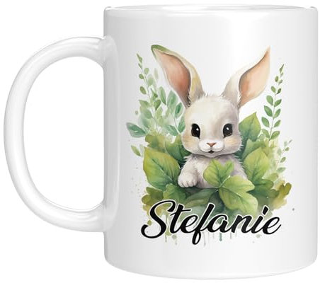TassenTicker - Personalisierte Kindertasse mit Namen - mit Tieren - für Jungen & Mädchen - Tasse - Geschenk - Geburtstagsgeschenk - Namensgeschenke - Keramik - 330 ML (Hase)