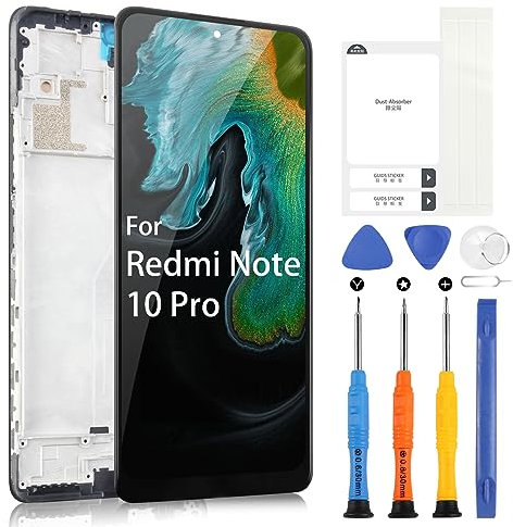 ARSSLY Pantalla LCD para Xiaomi Redmi Note 10 Pro M2101K6G M2101K6R Pantalla LCD Touch Digitizer Reemplazo Grupo Cristal con Kit de reparación 6.67 (Negro con marco)