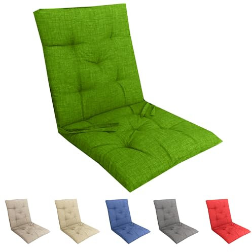 Tata Home Set 6 Cuscini Sedia con Schienale Cucina Cuscino con Lacci Fascia Elastica da Giardino Esterno Cuscino Imbottito per Sdraio Prendisole Cuscino Poltrona Sdraio Relax Misura 40x80 cm Verde