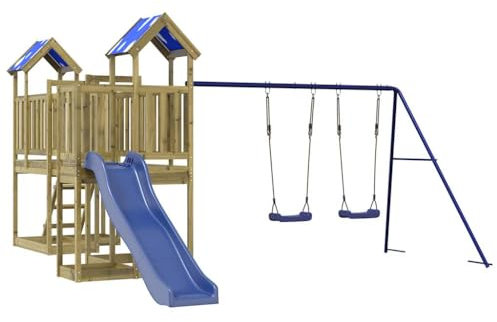 vidaXL Spielturm, Klettergerüst mit Brücke Rutsche Schaukeln Leiter, Kinder Kletterturm Spiel-Zubehör für Garten, Holz Spielplatz Spielhaus, Kiefernholz Imprägniert