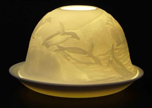 CBK-MS Dome Light Teelicht Antaktis mit Pinguine Windlicht Porzellan Teelichthalter ca. Ø 12 cm Höhe 8,5 cm
