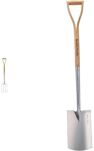 Kent & Stowe Stainless Steel Border Fork 100% FSC & Stainless Steel Digging Spade, Traditionally-Styled Garden Spade
