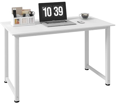HOMCOM Mesa de Escritorio Moderna Mesa de Estudio con Marco de Acero y Pies Ajustables Mesita de Ordenador para Oficina Hogar 120x60x76 cm Blanco