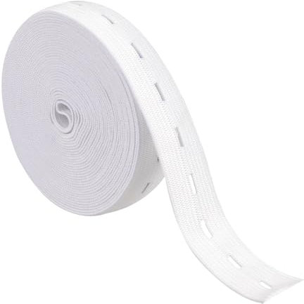 leersao 5m Gummiband zum Nähen Gummiband mit Knopfösen Elastisches Gummiband Nähen für Hosenrock Knopfloch Spule zum Stricken, Taillenbändern (weiß)