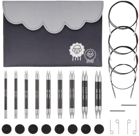 KnitPro Karbonz Deluxe Austauschbare Nadelspitzen Set 5 (13cm) I 9 Größen (3mm bis 8mm)