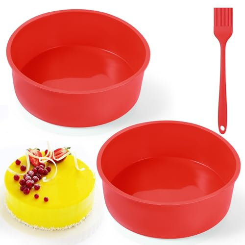 2 Piece 6 Inch Round Silicone Cake Tin With Brush - Non-Stick Baking Mould for Cheesecake and Bread