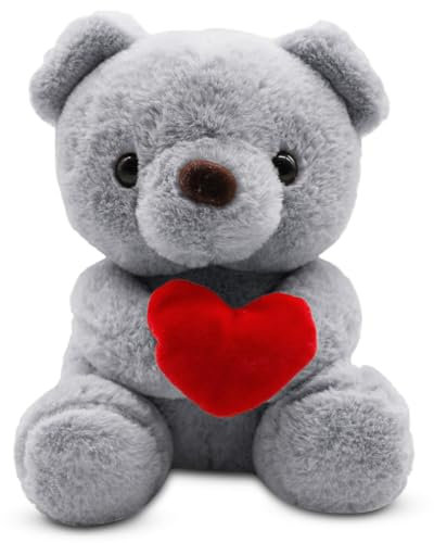 Teddybär, Plüsch-Bär 23cm Teddy mit Liebe, Stofftier Teddy, Teddybären Liebe Stofftier, Kuscheltier Spielzeug Dekozimmer Kissen, Schmusetier Geschenke Für Mama, Kinder, Liebhaber, Valentinstag (Grau)