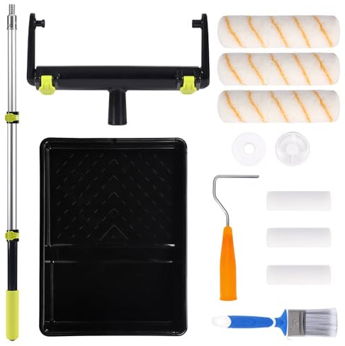 18” Large Paint Roller Set - Include Adjustable Frame, Three Each of 9‘ and 4’ Roller Sleeves, Brush, Large Paint Tray, 17.7-39.3 Detachable Rod with Thread Lock Available