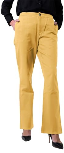 Enorsia Womens Front Seam Chino Trousers Flare Fit with Cotton Blend, Button Fastening Tailored Finish Office Trousers Elegant Welt Pocket Side Slit Ladies Smart Casual Workwear - Yellow, 18 UK Size