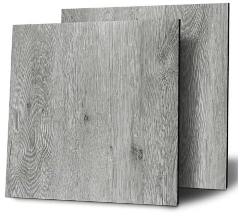 Yenhome 35 Stück 30X30cm PVC Boden Fliesenaufkleber Selbstklebend Grauer Holzoptik für Schlafzimmer PVC Bodenbelag Selbstklebend Grau Vinylboden Bodenbelag Fußbodenbelag für Büro Schlafzimmer