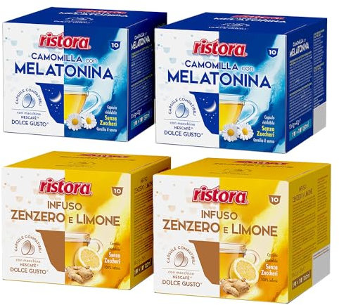 Set 80 Capsule Ristora Compatibili con le Macchine ad uso domestico DOLCE GUSTO* 40 Camomilla 40 Infuso Zenzero e Limone