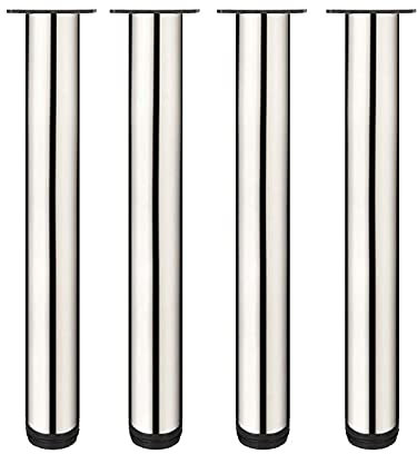 Generisch 4er-Pack Möbelbeine aus Metall, 50 cm/60 cm, runde Möbelfüße aus gebürstetem Edelstahl, verstellbare Tischbeine, höhenverstellbar, Gesamthöhe 5 cm, 70 cm (Größe: 2 Zoll, Farbe: Edelstahl)