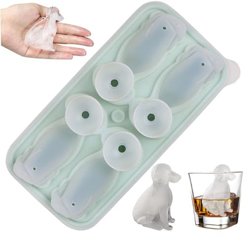 Cute Ice Cube Tray 4-Cavity Labrador Dog Ice Cube Trays 3D Dog Ice Cube Mold with Funnel Design Lid Easy Release Silicone Ice Mold for Whiskey Cocktails Iced Coffee.