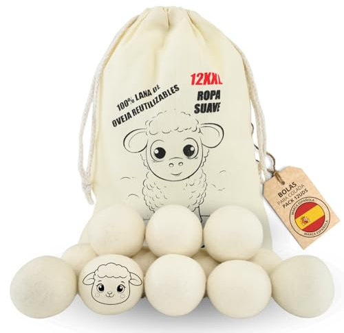 SILVERSTORE® 12 Bolas Para Secadora y Lavadora - Bolas Lana Para Secadora De Ropa - Suavizante Natural - Reducen Las Arrugas De La Ropa y El Secado - Secadora Lavadora XXL (Blanco)