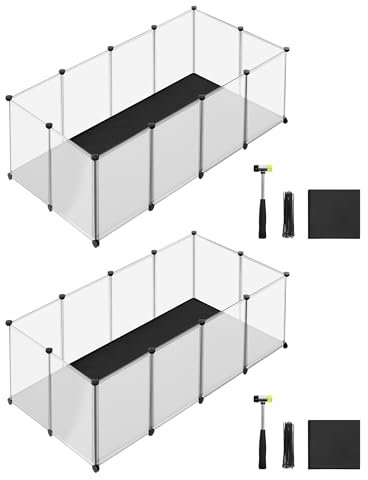 SONGMICS Kleintiergehege mit Bodenplatten 2er Set, Laufstall mit Abnehmbarer und wasserfester Unterlage, Gehege für Hamster, Kaninchen, Meerschweinchen, 143 x 73 x 46 cm, weiß LPC012W21