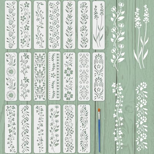 FINGERINSPIRE 20 Stück Schablonen Streifen Spitzen Pflanzenmotiven 30x7.5cm