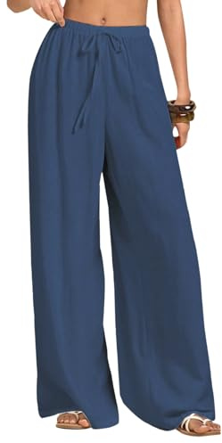Neteson Pantalones De Lino Mujer Verano Elástica Pantalones Palazzo Anchos