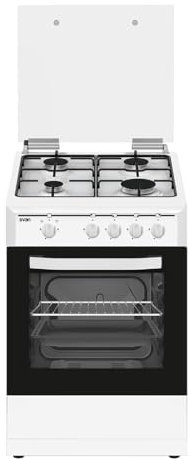 Svan Cocina Gas Butano 4 Zonas de Cocción, Horno 43 L, Blanco, SKG4501. Control Manual, 2 Programas de Cocción, Cristal en Puerta de Doble Capa, Tapa Abatible