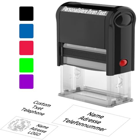 STAMP Personalisierter Tintenstempel mit Logo: Firmenstempel & Adressstempel selbst gestalten - Individueller Text + LOGO Grafik - 5 Größen
