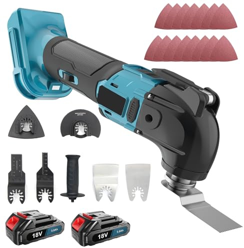 Multifunktionswerkzeug mit 2 * 3000 mAh Akku, Oszillationswerkzeug für Makita, 22pcs Zubehör, 6 Geschwindigkeitsmodi 4° Oszillationswinkel Multitool, Multimaster zum Entfernen, Schaben, Schneiden