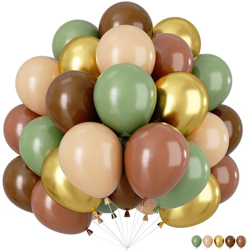 Luftballons Braun Grün, 60 Stück Helium Ballon Braun Salbeigrün, Gold Metallic Ballons, Latex Luftballons Olive Grün Partyballons Luftballon Girlande für Geburtstag Jubiläum Hochzeit Party Deko