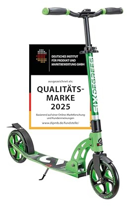 Six Degrees Aluminium Scooter mit Klappmechanismus, Ständer, 205 mm TESTSIEGER, ABEC 7, höhenverstellbar, GS-geprüft