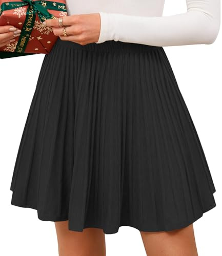 Adigaber Damen Mini Strickröcke A‑Linie Hochtaillierter Plisseerock | Elastischer Bund,Kurz,Einfarbig,Dehnbar,Warm,Bequem,Festlich,Hochzeit,Party,Winter