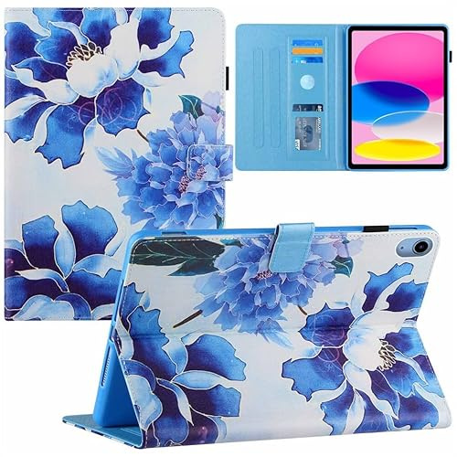 Generic Compatibile per iPad Air 5th Gen 10.9 2020 (colore: fiore blu) Smart Leather magnetica Flip back caso
