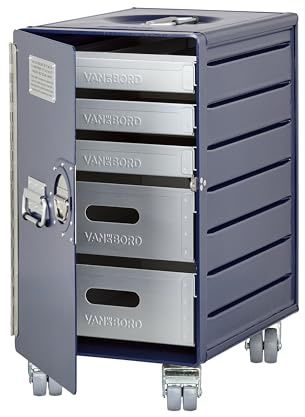 VanDeBord Rollcontainer mit Schubladen, mobiler Aktenschrank, Metallschrank, Schubladenschrank Küche, Druckertisch mit Rollen, vormontiert, 53,5 x 29,5 x 40,7, Bord Box XL, Stahlblau, Büro