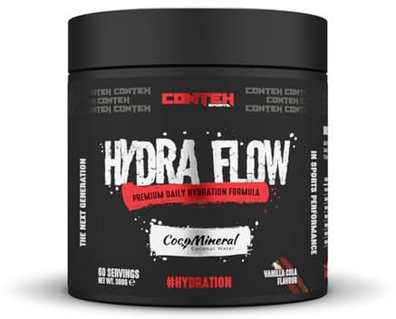 Conteh Sports Hydra Flow Premium Daily Electrolyte & Rapid Hydration Powder with CocoMineral®, Vitamins & Minerals for Post-Workout & Daily Use, 60 Servings (300g, Vanilla Cola)