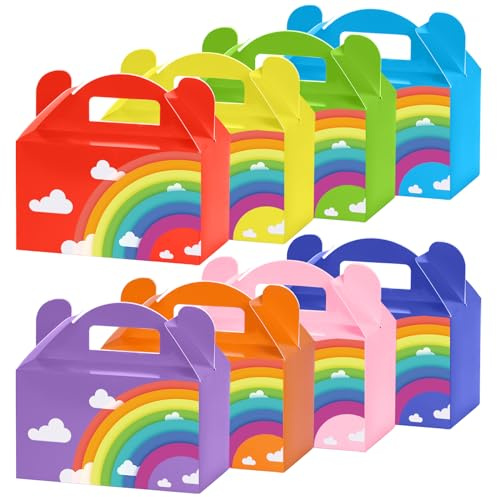 Kraftpapier Karton Geschenkboxen für Hochzeit,Lebensmittel- und Geschenkboxen, Faltschachtel - Für Snacks - Geburtstage, Partys, Bäckereien - Regenbogen, 15 x 9 x 9 cm