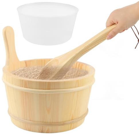 Zernavith Wooden Bucket and Ladle Set,Sauna Accessories,Sauna Barrel Set