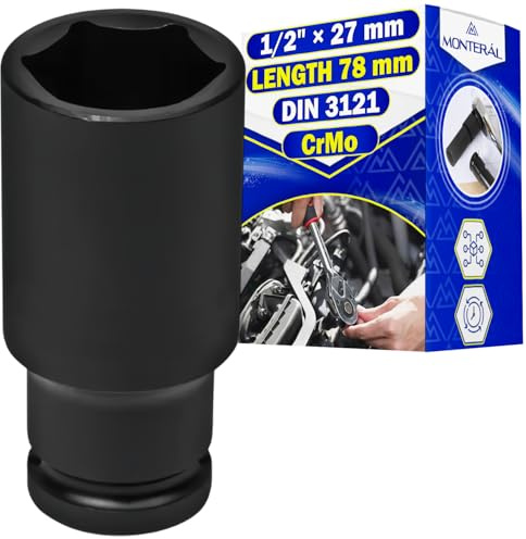Douille a Choc 1/2 x 27 mm DIN 3121 - Douille Longue 78 mm Hexagonale | Fabriquée en Acier Allié au Chrome Molybdène CrMo - MONTERAL