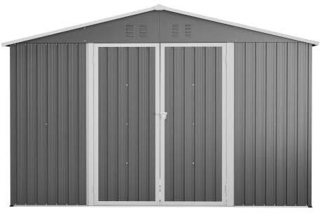 Geräteschuppen, Gartenhaus, Gerätehaus Metall, Gartenhütte Metall, XXXL (300x252 cm) Großes Gartenhaus mit Satteldach, Wetterfester Stahl Schuppen Grau für Fahrräder & Werkzeug