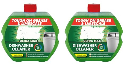 Ultra Max Dishwasher Cleaner, Powerful, Odor Removal, Easy-to-Use, Quick Application, Easy-to-Use, Ideal for Home Kitchen, Regular Appliance Care & Interior Surfaces, Lemon Fresh, 250ml (Pack of 2)