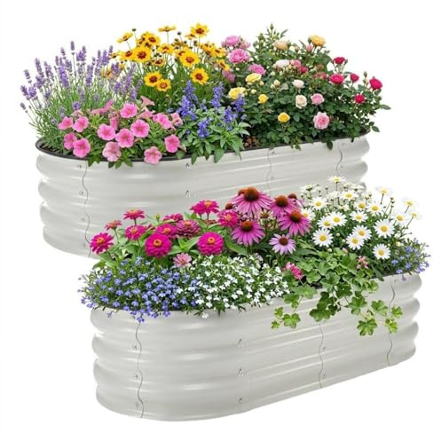 Garvee 2er-Set Metall Hochbeet 120x60x30cm, Wetterfest, Verzinkt, Weiß | Rostfrei, Ideal für Gemüse & Kräuter, Garten & Balkon, Schneller Aufbau, Abgerundete Ecken, Bodenloses Design