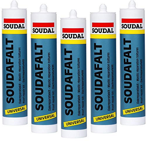 Roof and Gutter Sealant Black - Soudal Soudafalt Bitumen Rubber Waterproof Seal Pack of 5