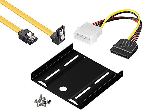baytronic Einbauset Einbaurahmen für 2,5 Festplatten/SSD's auf 3,5 Adapter Mounting Frame Halterung Schienen inkl. 50cm SATA Kabel gewinkelt gedreht + 4Pin Sata Adapter