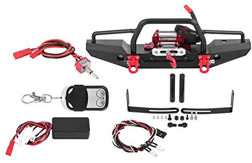 RC Car Front Bumper with Winch, Aluminum Alloy Front Bumper with Winch Wireless Remote Controller for RC Car Crawler Upgrade Part