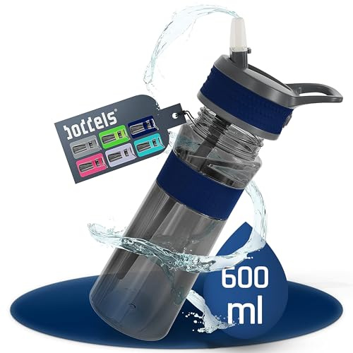 boddels Trinkflasche mit Strohhalm und rutschfestem Griff | 600 ml | Sport Trinkflasche auslaufsicher und bruchsicher | Wasserflasche Schule, Uni, Fitness, Outdoor | Trinkflasche Sport | BPA-frei