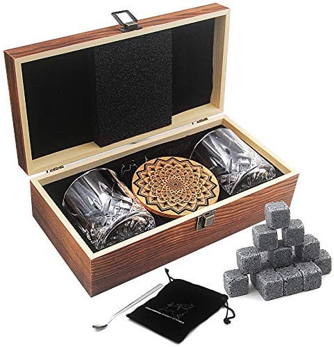 Whiskey Glass Set,16 Granite Reusable Whiskey Stone Rocks Chilling Ice Cubes,2 Whiskey Tumblers for Men Birthday,Valentine's Day,Father's Day by AYAOQIANG