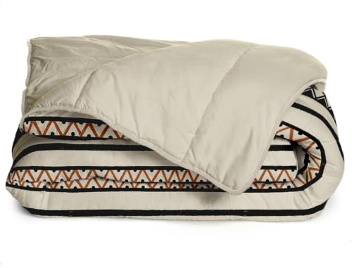 Blau Calin Bedruckte 2-Personen Sabana Bettdecke, Mikrofaser, Creme/Sand/Schwarz, 220x240 cm