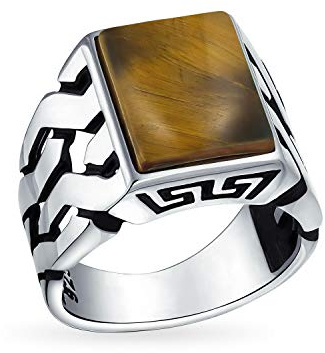 Bling Jewelry Edelsteine Cuban Curb Link Chain Band Tiger Eye Rechteck Siegelring Für Herren .925 Sterlingsilber Handmade In Turkey