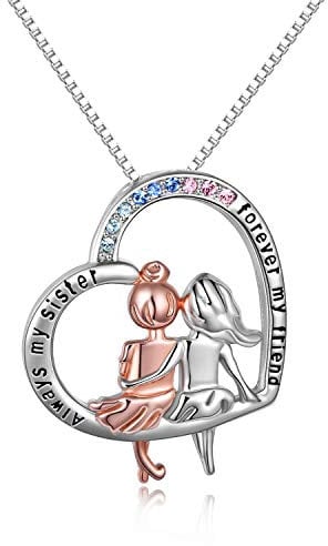 VONALA Schwestern Geschenk 925 Sterling Silber Halskette Herz Anhänger Kette Schmuck Geburtstag Geschenk für Damen Mädchen Tochter Freundin - Always My Sister Forever My Friend
