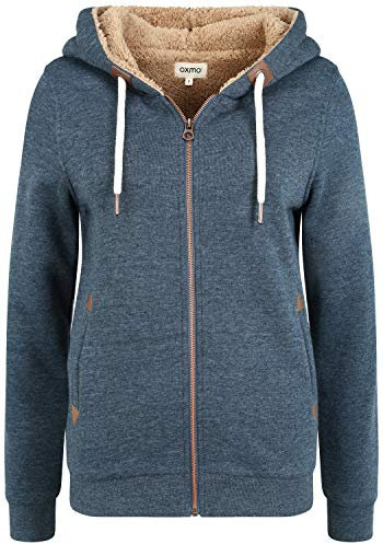 OXMO OXVicky Pile Sweat Zip-Hoodie Damen Sweatjacke Cardigan Sweatshirtjacke mit Teddy-Futter Reißverschluss Eingrifftaschen Regular fit, Größe:M, Farbe:INS BL Mel (7989915)