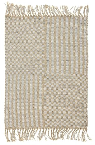 Beliani Rechteckiger Boho Teppich Jute Baumwolle mit Fransen beige 50x80 cm Adabag